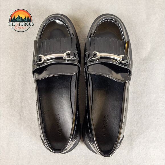 Old Navy Loafer Shoes Black Patent Faux Leather Lug Chunky Heel Women's Size 8.5 - Picture 6 of 11
